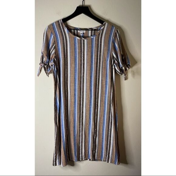 Chloe + Rene Striped Linen Blend Dress Size M - Picture 1 of 7